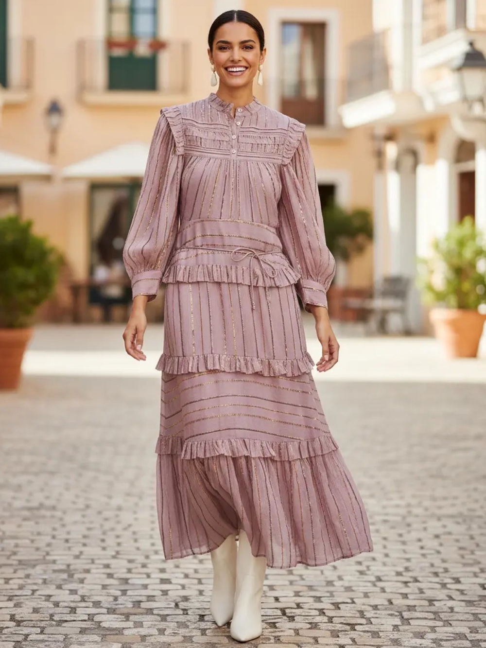 NWT Farm Rio Pleated Yoke Tiered
Prairie Maxi Dress